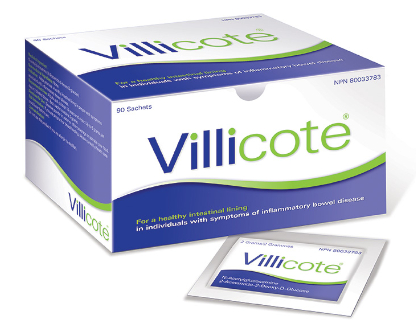 Photo of PurePharm Inc.'s Villicote branded box of supplements for the treatment of inflammatory bowel disease