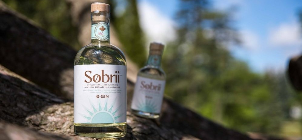 Photo of DistillX Beverages Inc.'s Sobrii 0-Gin branded bottle of distilled non-alcoholic spirits